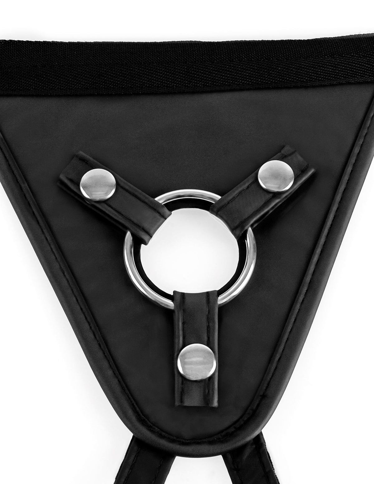 Fetish Fantasy Perfect Fit Adjustable Harness Black with secure metal ring and adjustable straps.