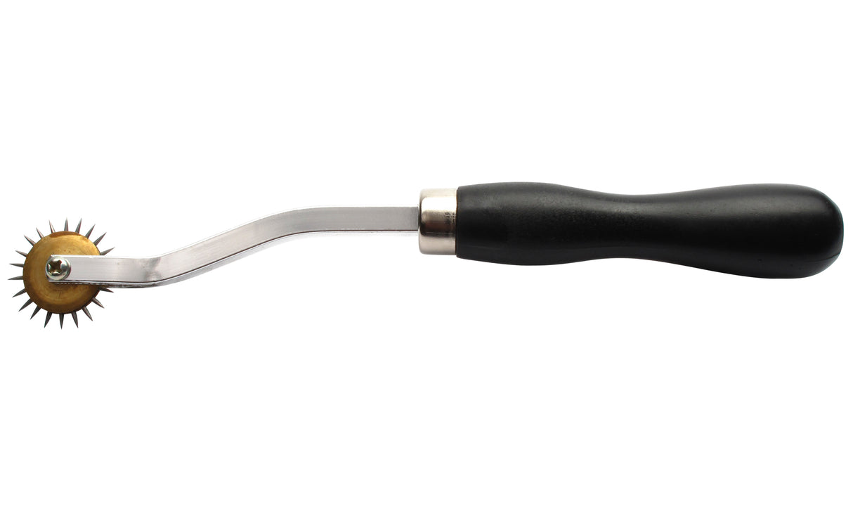 Fetish Fantasy Deluxe Wartenberg Wheel Black and Silver tool with a pinwheel design for teasing and sensation play.