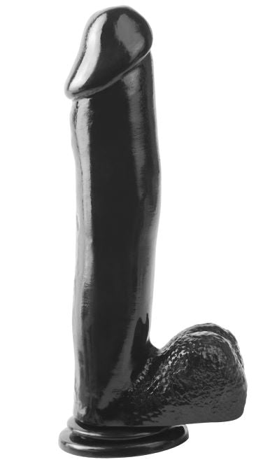 Basix Rubber Works 12 Inch Suction Cup Dong Black displaying realistic lifelike shape and powerful suction base.