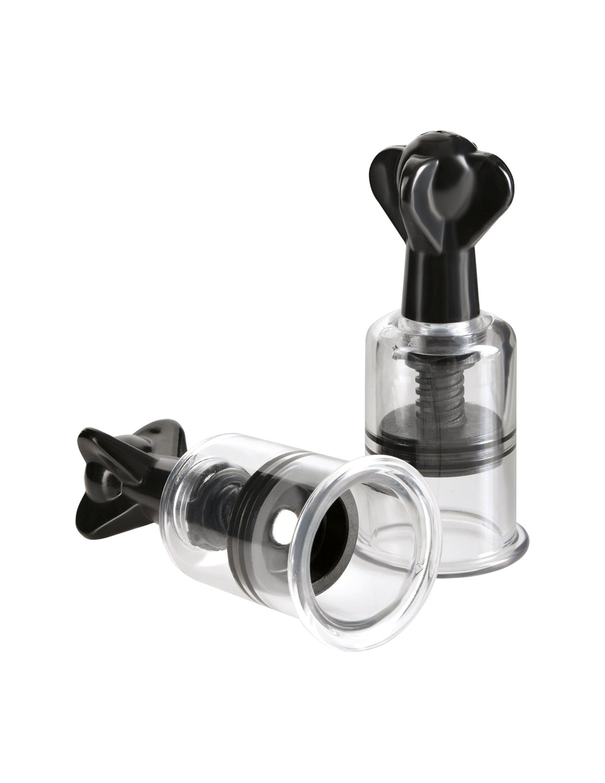 Fetish Fantasy Super Suckers Nipple Pumps Black in a clear design, enhancing sensitivity and responsiveness.