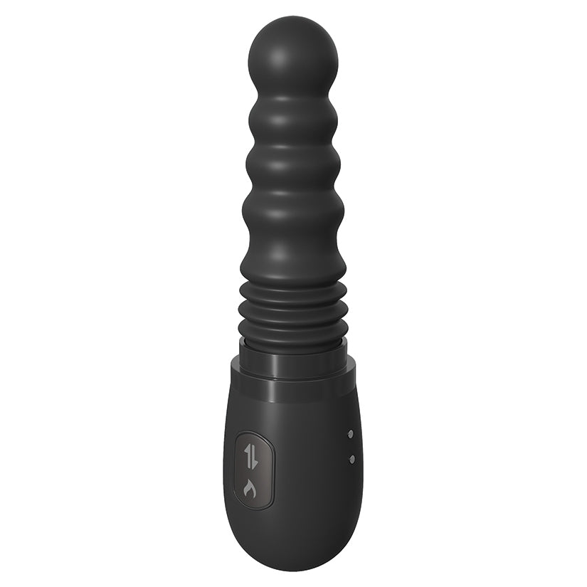 Anal Fantasy Gyrating Ass Thruster Black with textured design and control button for enhanced pleasure.