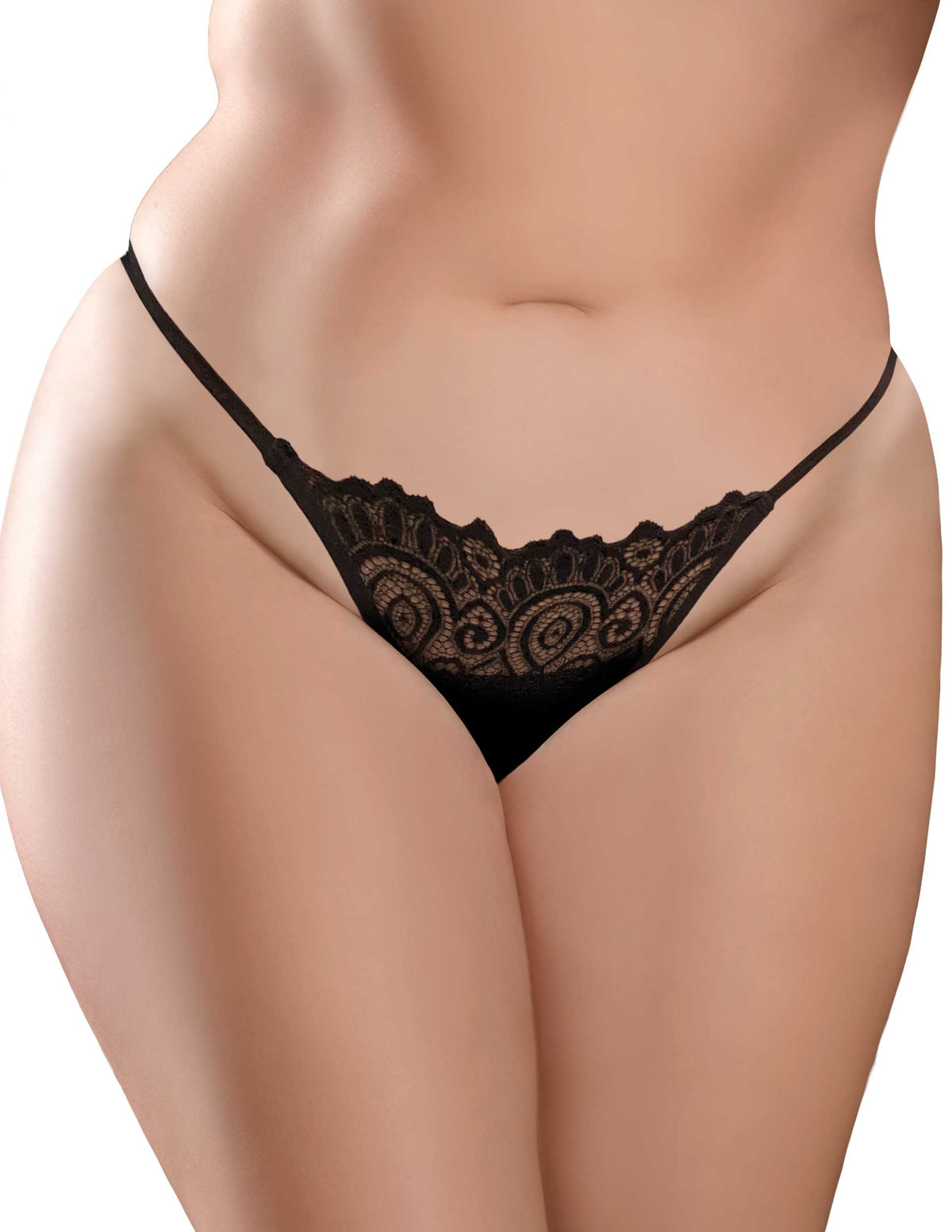 Hookup Remote Lace Peek-a-Boo Vibrating Panties XL-XXL black lace design showcasing seductive peek-a-boo cut.
