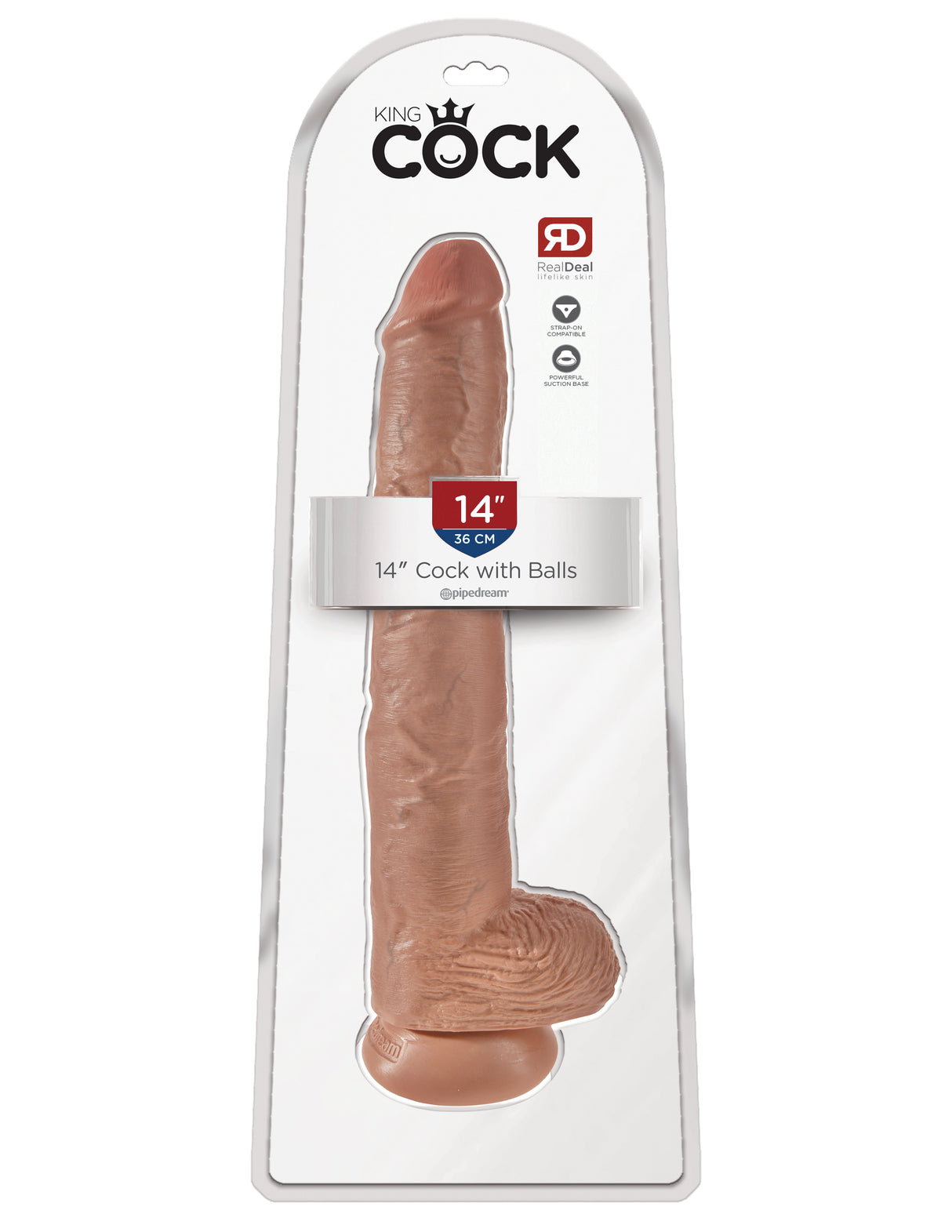 King Cock 14 Inch Cock with Balls Dildo Tan in packaging, showcasing its lifelike design and realistic features.