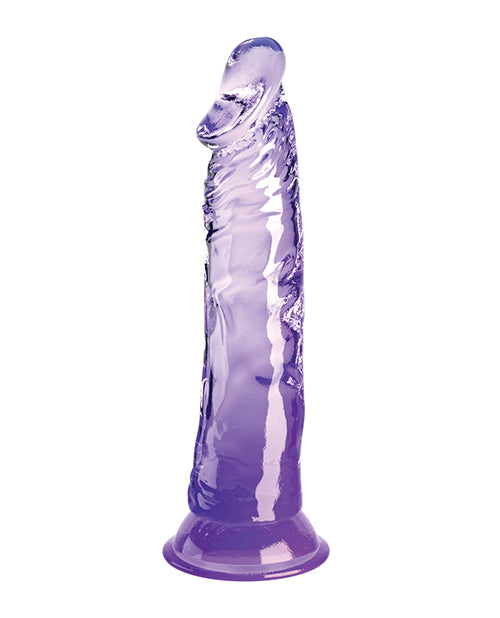 King Cock Clear 8 inch Dildo Purple showcasing a translucent design and lifelike shape.