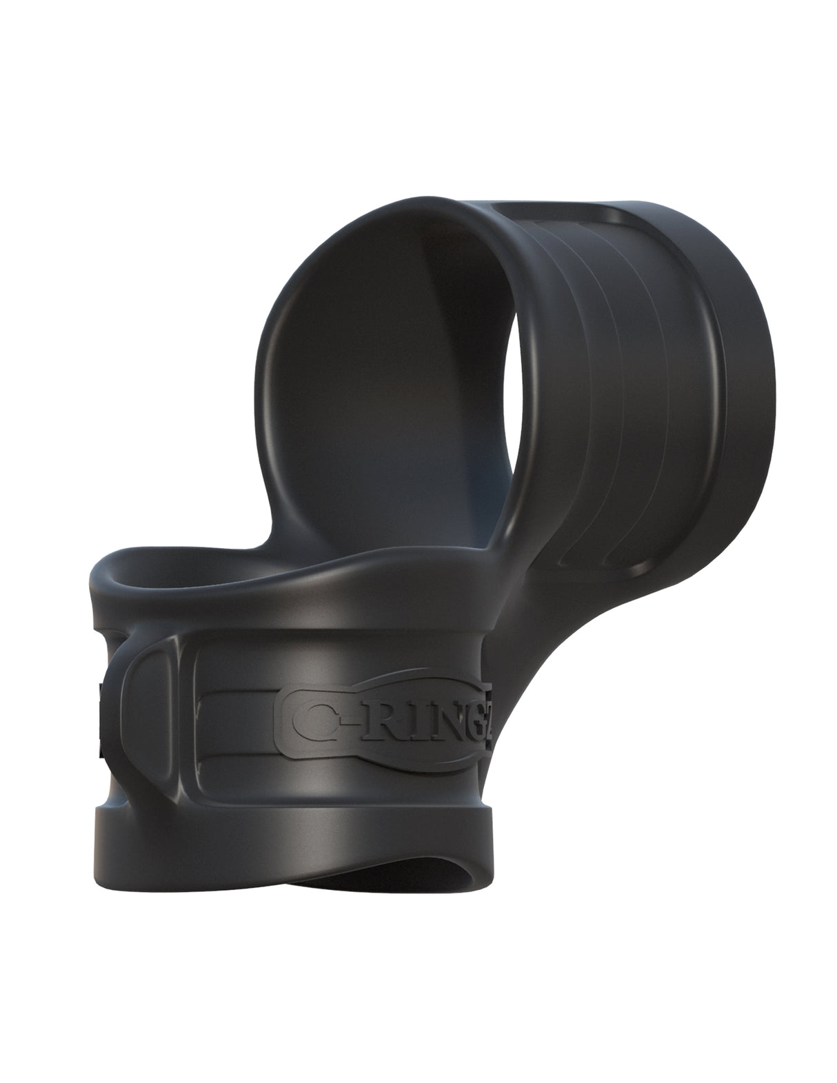 Fantasy C-Ringz Mr Big Cock Ring & Ball Stretcher Black showcasing its ergonomic design and dual functionality.
