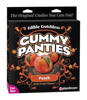Edible Crotchless Gummy Panties Peach packaging showcasing peach-flavored candy undies.