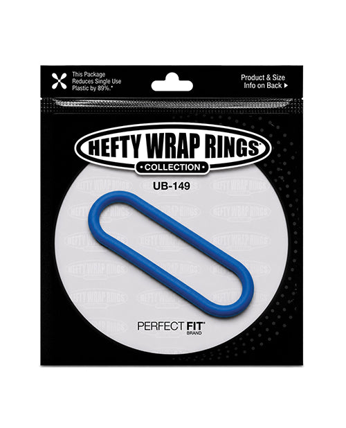 Perfect Fit Hefty Wrap Ring 9 inches Silicone Blue packaging showcasing its substantial design and vibrant color.
