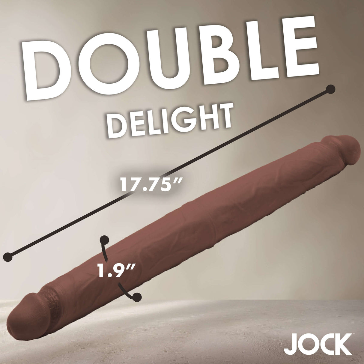 Jock Real Skin 17.75 Inches Double Dildo Dark, featuring measurements of 17.75 inches and 1.9 inches wide.