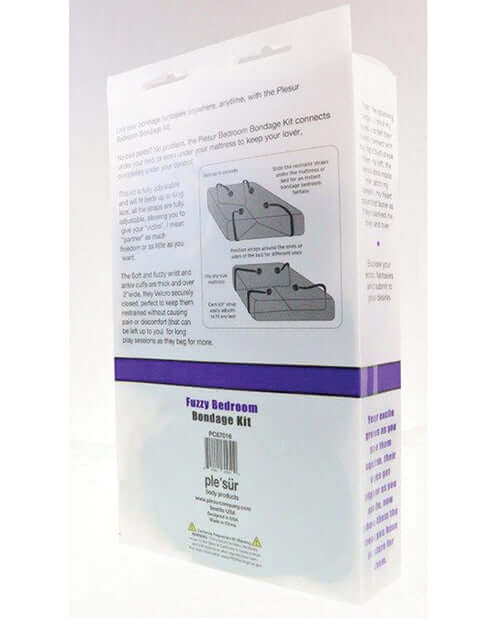 Plesur Fuzzy Bedroom Bondage Kit Black packaging showcasing secure under-bed system for restraint.