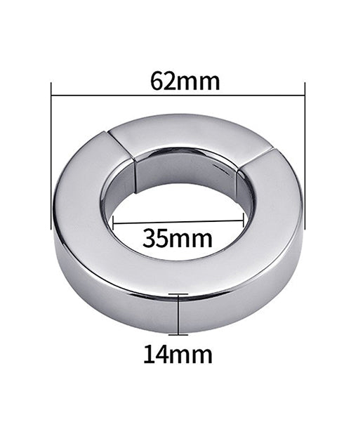 Plesur Beginner 14 mm Magnetic Ball Stretcher, polished stainless steel ring, dimensions 62mm outer, 35mm inner, 14mm width.