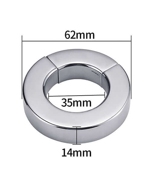 Plesur Beginner 14 mm Magnetic Ball Stretcher, polished stainless steel ring, dimensions 62mm outer, 35mm inner, 14mm width.