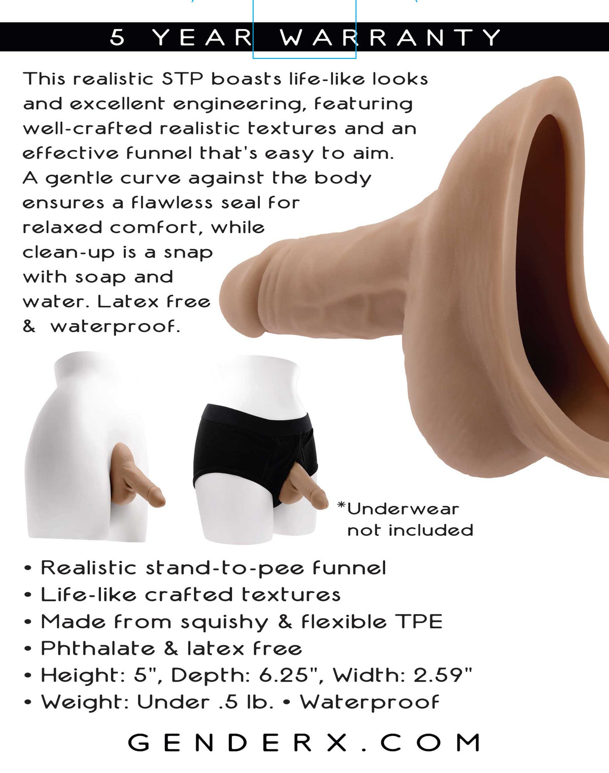 Gender X Stand To Pee Medium STP Packer Tan realistic funnel with lifelike textures for easy aiming and comfort.