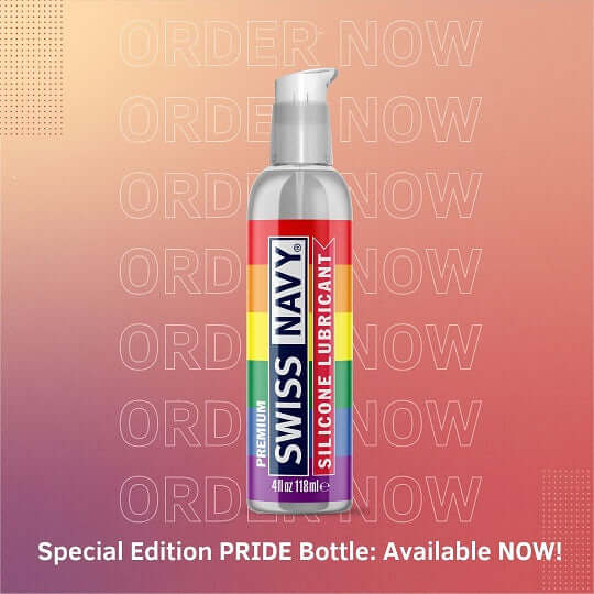 Swiss Navy Pride Silicone Lubricant 4 Oz in special edition PRIDE bottle, perfect for sensitive skin and long-lasting glide.