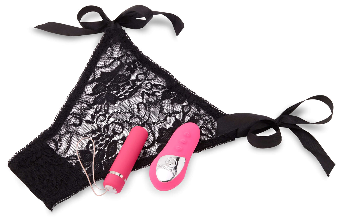 NU Sensuelle Pleasure Panty Pink Remote Control with lace design and pink rechargeable vibrator.