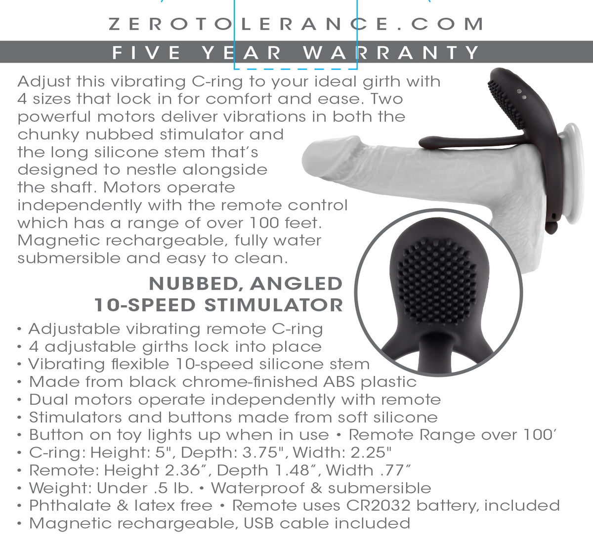 Zero Tolerance Mr Tickler Vibrating Cock Ring Black with adjustable girths and dual motors for targeted pleasure.