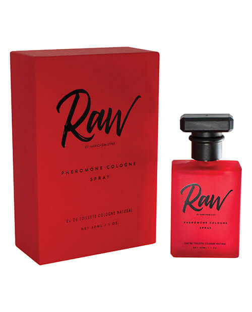 Raw by Raw Chemistry Mens Pheromone Cologne 1 Oz in a bold red box with a sleek bottle design.