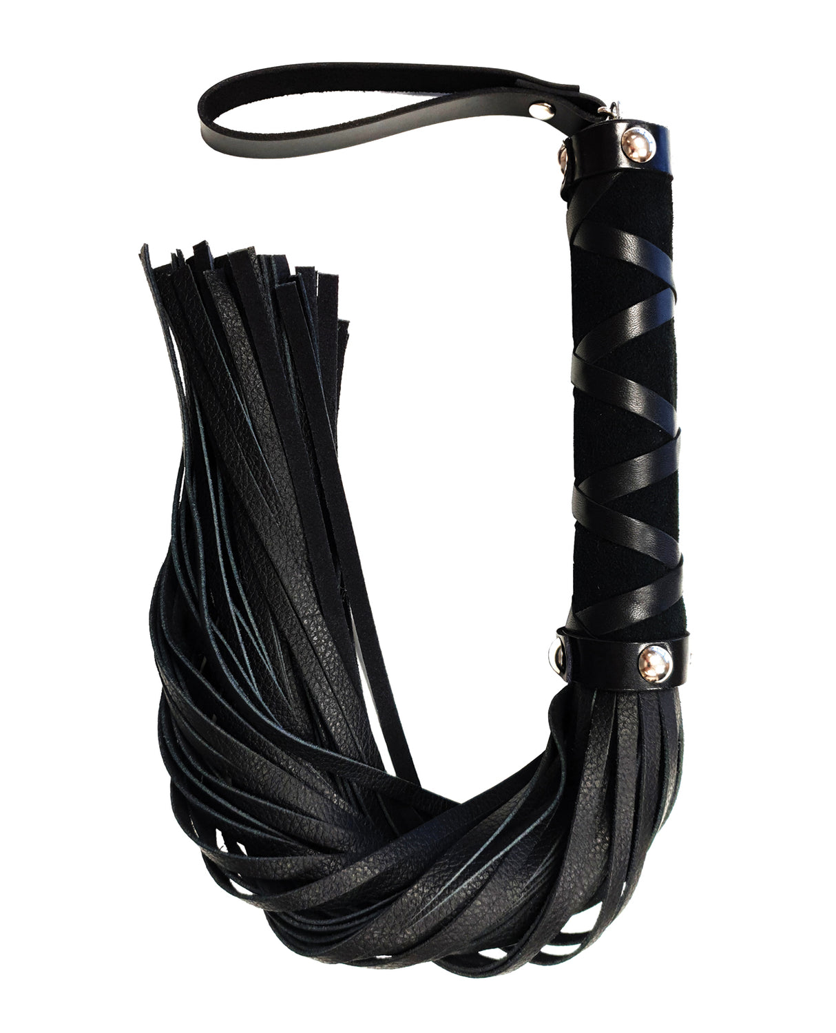 Rouge Short Leather Flogger with Studs Black designed for sensory play and precise control.