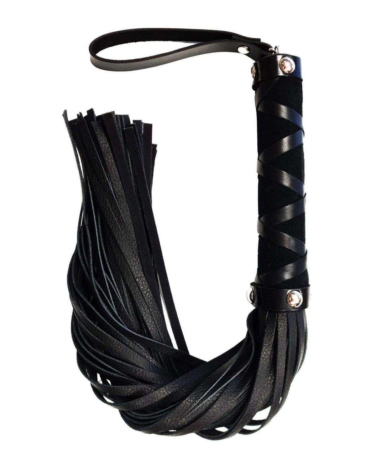 Rouge Short Leather Flogger with Studs Black designed for sensory play and precise control.