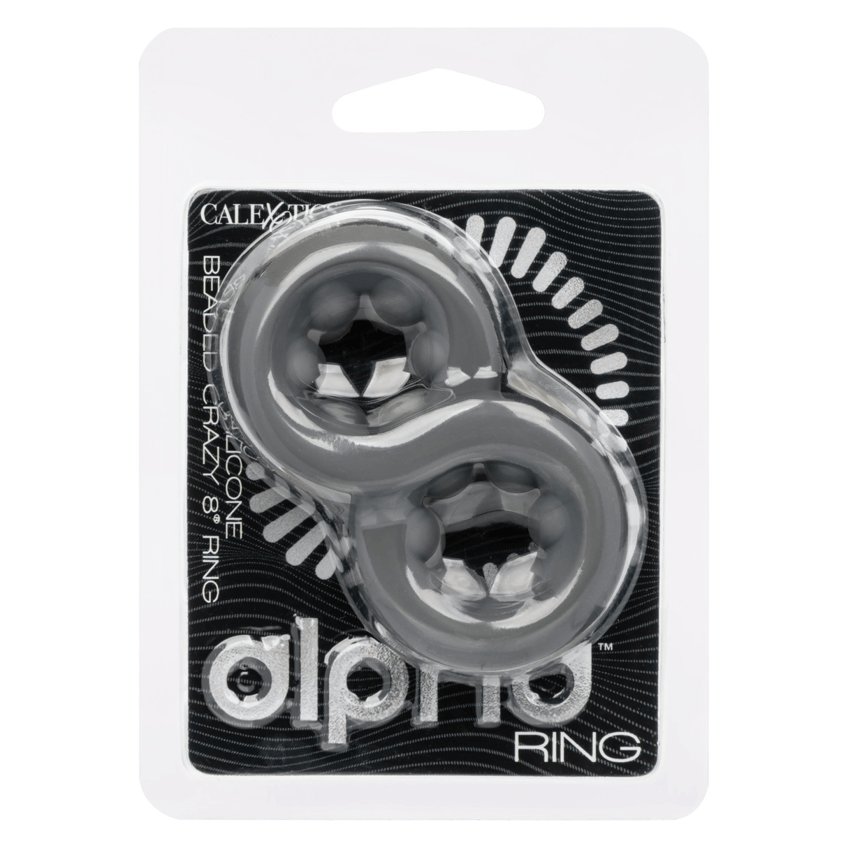 Alpha Liquid Silicone Beaded Crazy 8 Ring Grey package showcasing premium pleasure enhancer.
