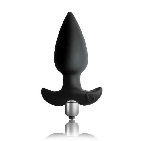 Rocks Off Butt Quiver Black Vibrating Butt Plug showcasing a smooth silicone design and removable vibrating bullet.