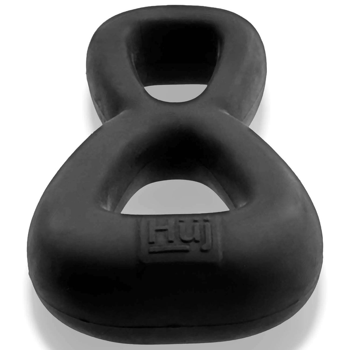 Oxballs Boomerang Double-Ring Cockring & Nut-Tugger Black with a unique 8-shaped design for enhanced support.