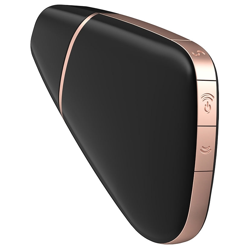 Satisfyer Love Triangle Air Pulse Vibrator Black showing sleek design with controls for tailored pleasure.