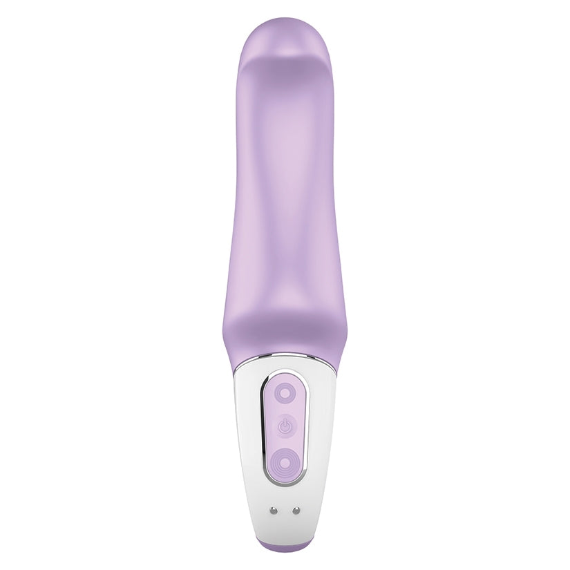 Satisfyer Vibes Charming Smile Lilac Mini Vibrator in lilac color with control buttons.