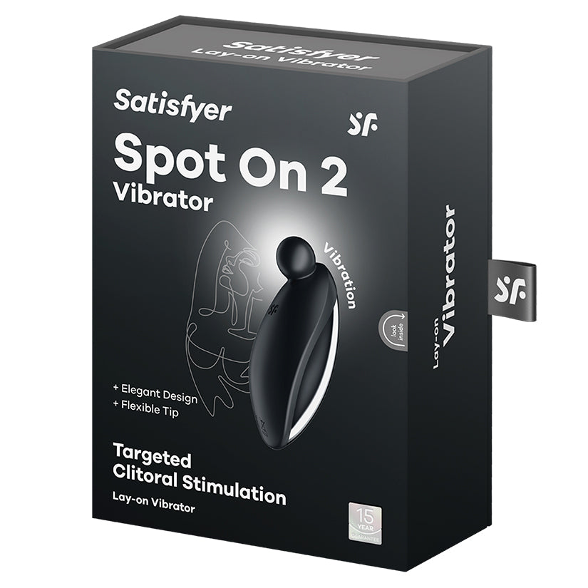 Satisfyer Spot On 2 Clitoral Lay-On Vibrator Black packaging showcasing the elegant design and targeted clitoral stimulation.