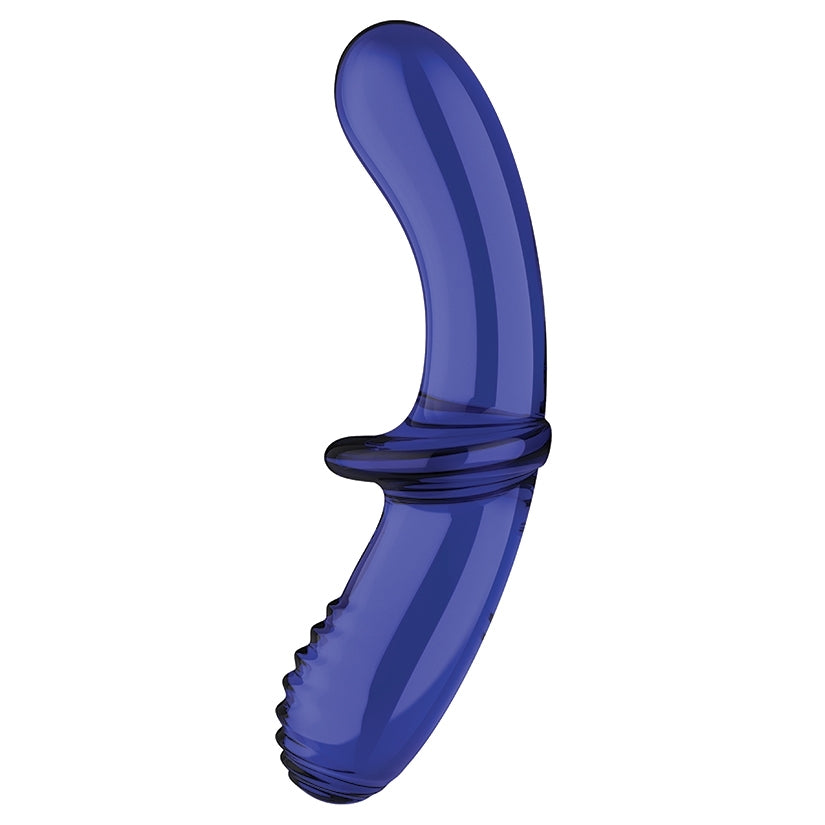 Satisfyer Double Crystal Glass Dildo Blue featuring a sleek design and smooth finish for exquisite stimulation.