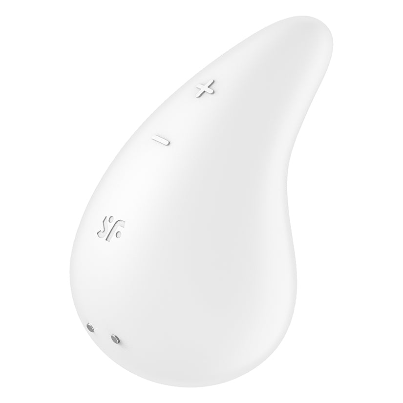 Satisfyer Dew Drop Lay-On Vibrator White, compact and stylish with powerful stimulation, featuring easy-to-use controls.