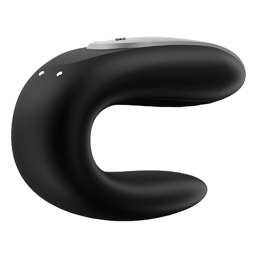 Satisfyer Double Fun Couples Vibrator Black showing the U-shaped design for dual stimulation.