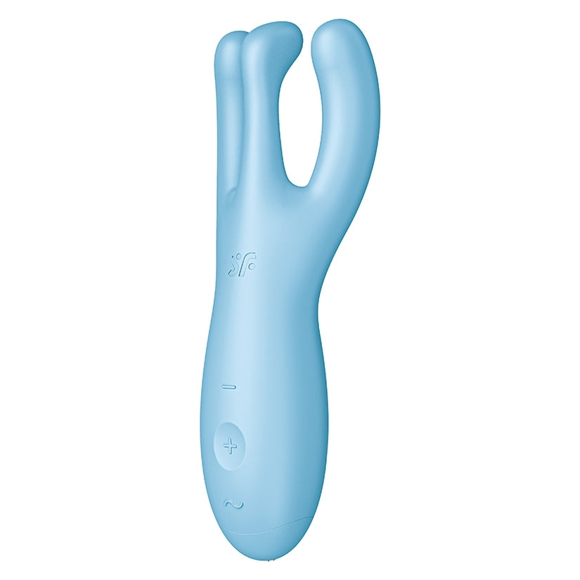 Satisfyer Threesome 4 App Controlled Vibrator Blue featuring three flexible pleasure arms for stimulation.