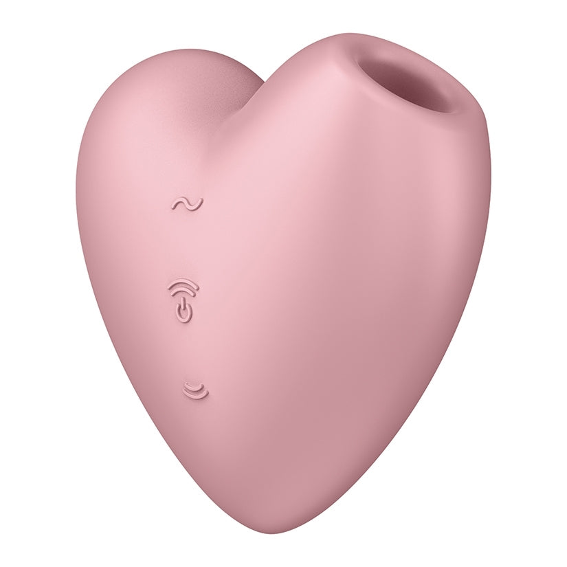 Satisfyer Cutie Heart Air Pulse Vibrator Light Red in a playful heart shape with control buttons.