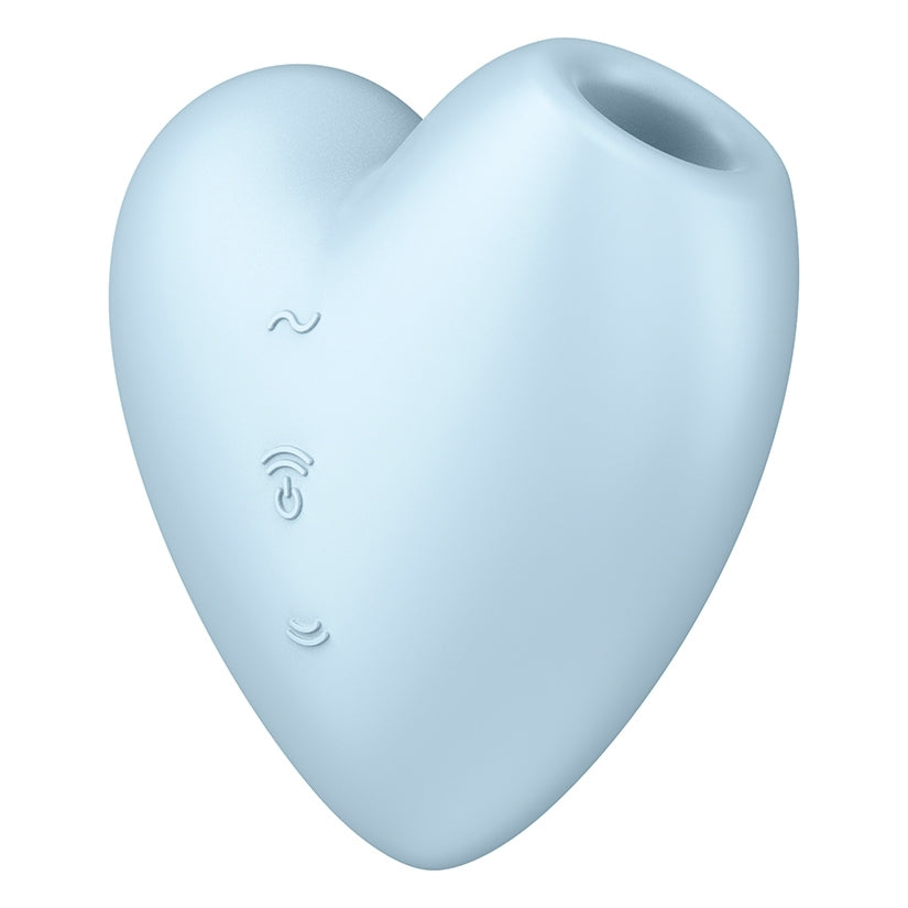 Satisfyer Cutie Heart Air Pulse Vibrator Blue featuring heart-shaped design and control buttons.