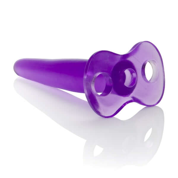 CalExotics Silicone Tee Probe Butt Plug Purple showcasing its slim design and T-shaped base for secure control.