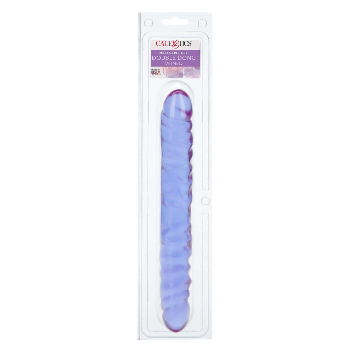 Reflective Gel Veined Double Dong 12 Inch Lavender in packaging with iridescent texture and design.