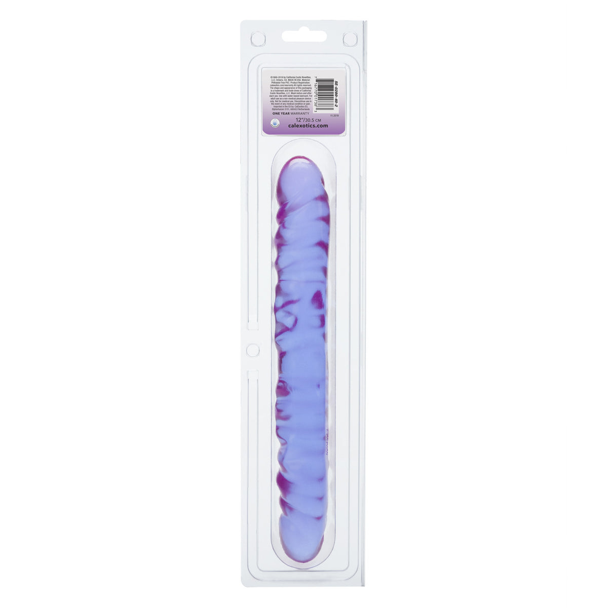 Reflective Gel Veined Double Dong 12 Inch Lavender in iridescent packaging, showcasing its realistic design.