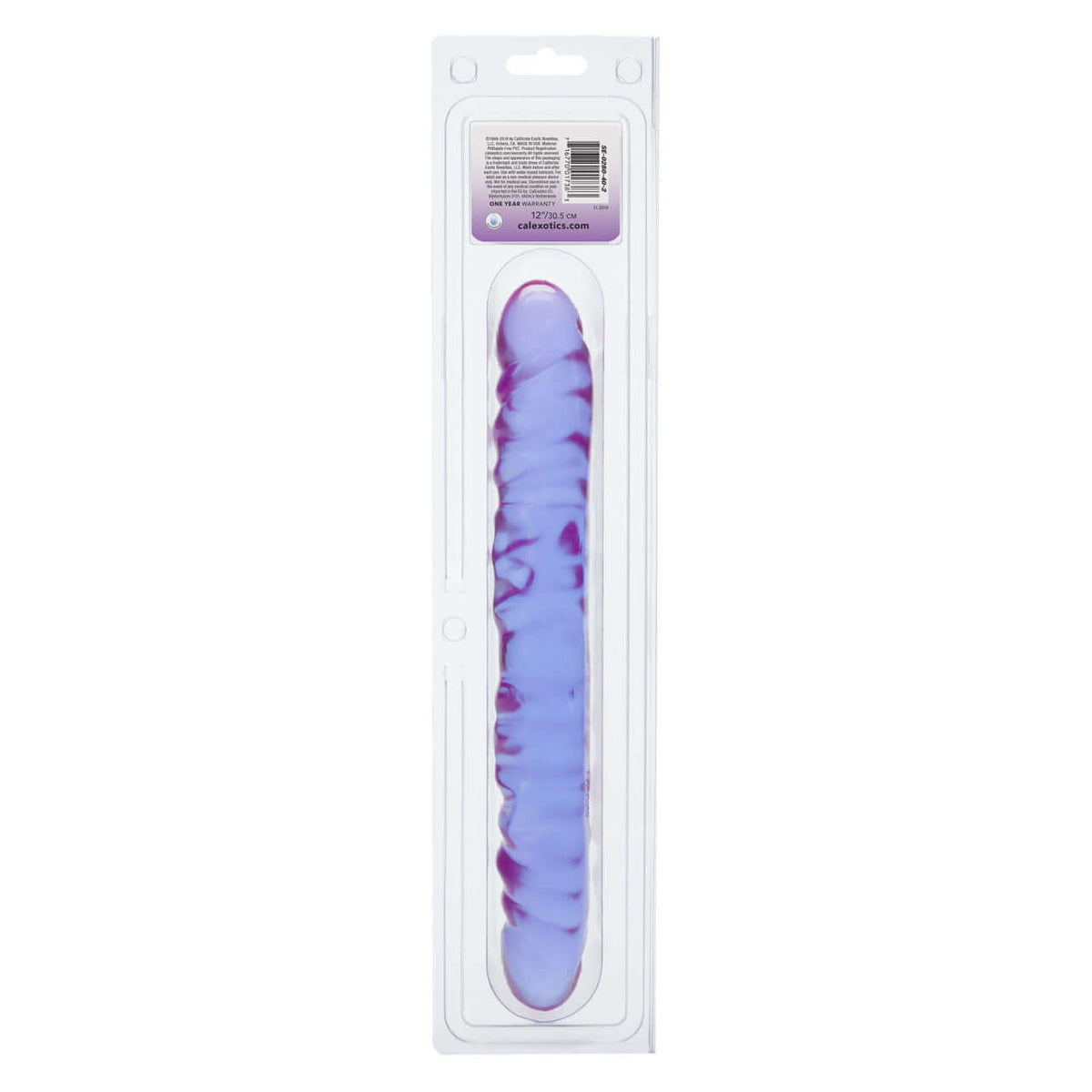 Reflective Gel Veined Double Dong 12 Inch Lavender in iridescent packaging, showcasing its realistic design.