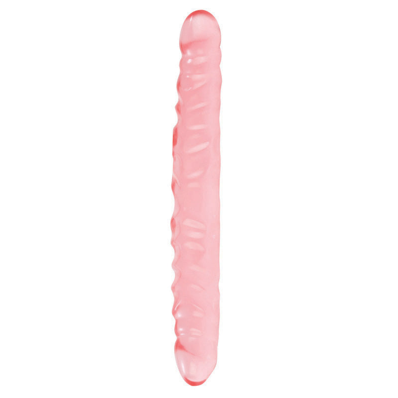 Translucence Veined 12 Inch Double Dong Pink displayed against a white background, showcasing its realistic design.