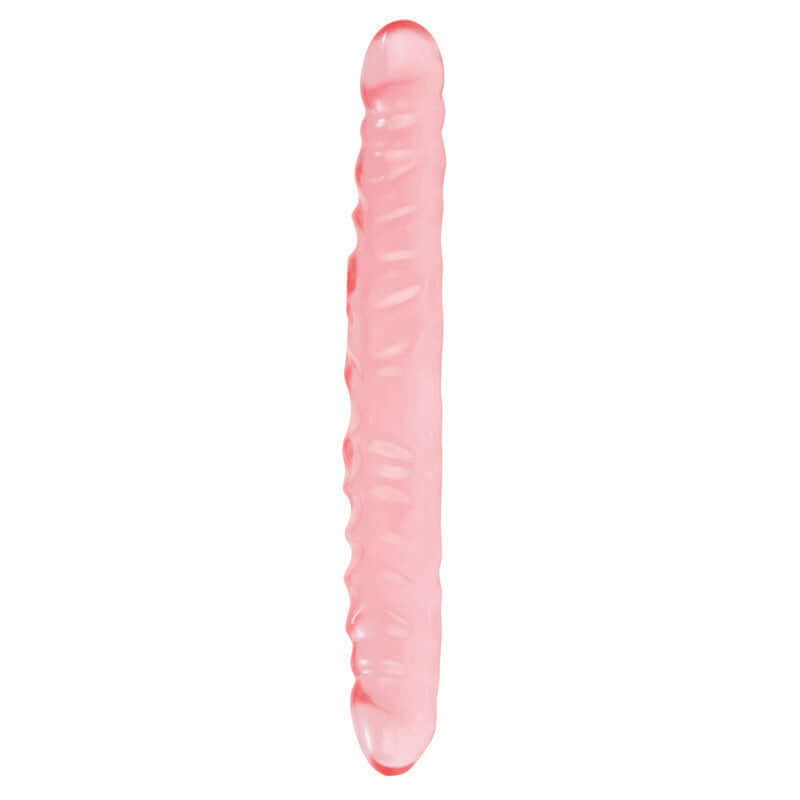 Translucence Veined 12 Inch Double Dong Pink displayed against a white background, showcasing its realistic design.