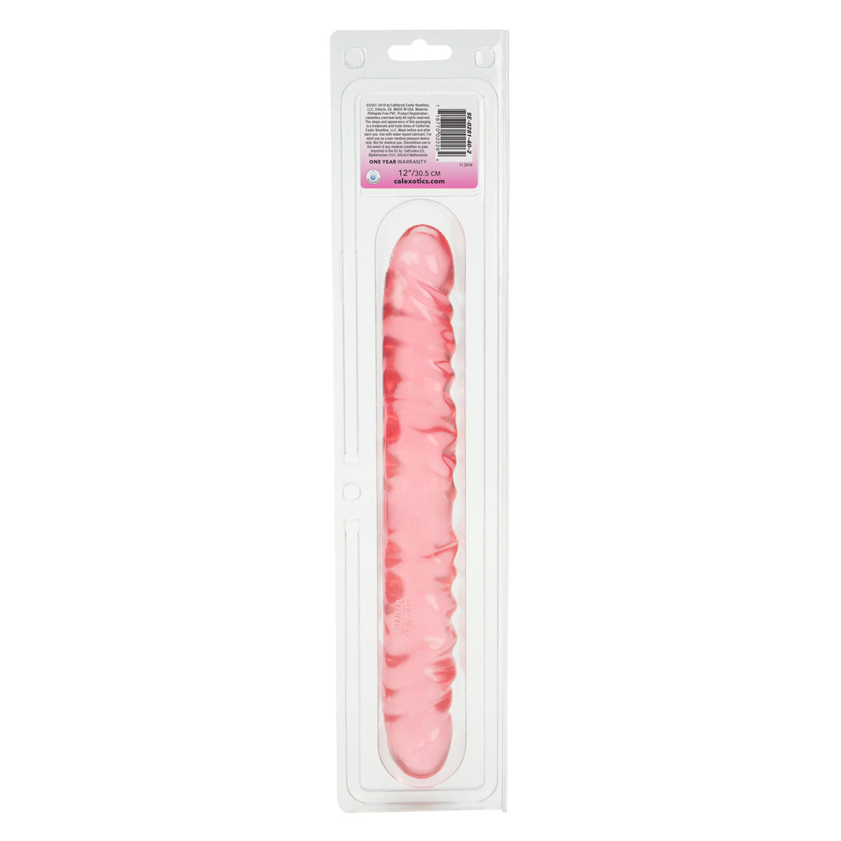 Translucence Veined 12 Inch Double Dong Pink displayed in packaging for pleasurable solo or partnered play.
