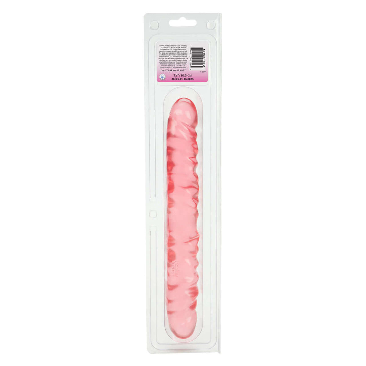 Translucence Veined 12 Inch Double Dong Pink displayed in packaging for pleasurable solo or partnered play.