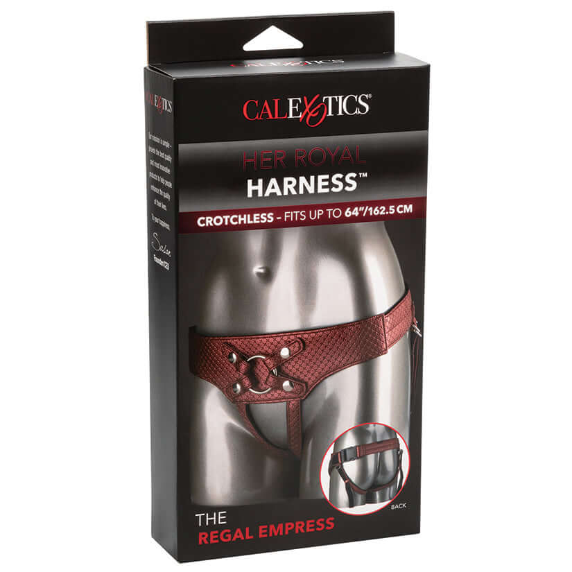 Her Royal Harness The Regal Empress Red packaging showcasing a premium strap-on harness design.