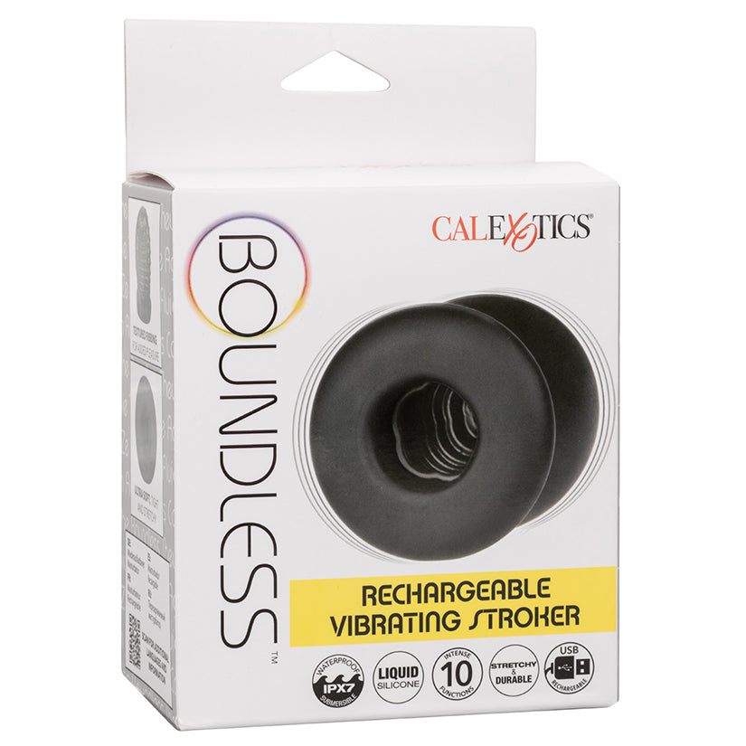Boundless Rechargeable Vibrating Stroker packaging showcasing advanced vibrating stroker design and features.