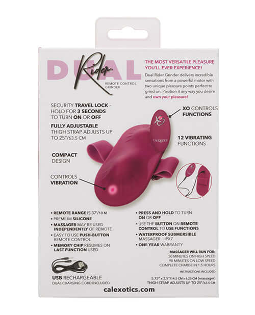 Dual Rider Remote Control Grinder Magenta product packaging showcasing features and remote control functionality.