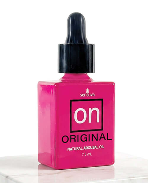 Sensuva ON Legacy Original Arousal Oil 7.5 ml in a pink bottle with dropper, designed for enhanced pleasure.