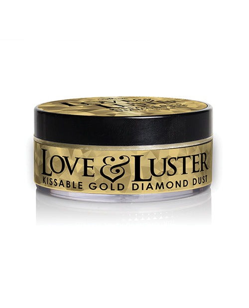 Sensuva Love & Luster Kissable Gold Diamond Dust Jar 2 oz, featuring a sleek gold and black design.