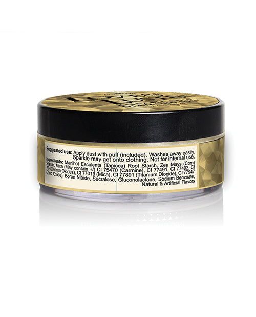 Sensuva Love & Luster Kissable Gold Diamond Dust Jar 2 oz packaging with usage instructions on the side.