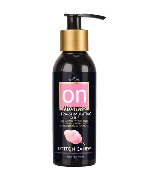 ON Insane Ultra Stimulating Glide Cotton Candy 4.23 Oz bottle with pump, perfect for enhancing intimacy.