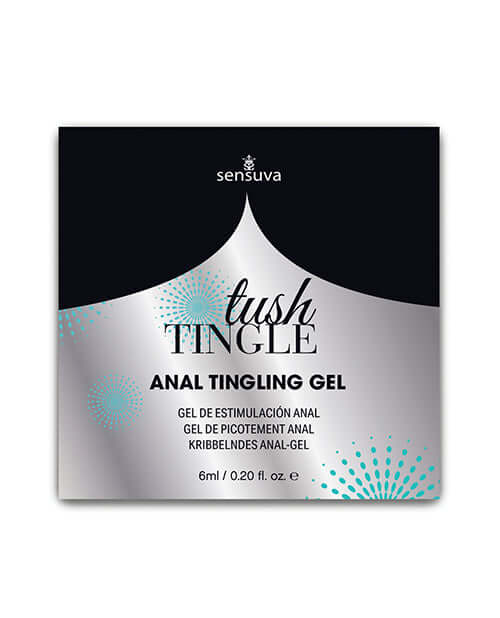 Tush Tingle Anal Stimulation Gel 6 ml Single Use Packet packaging with bold design and product details.